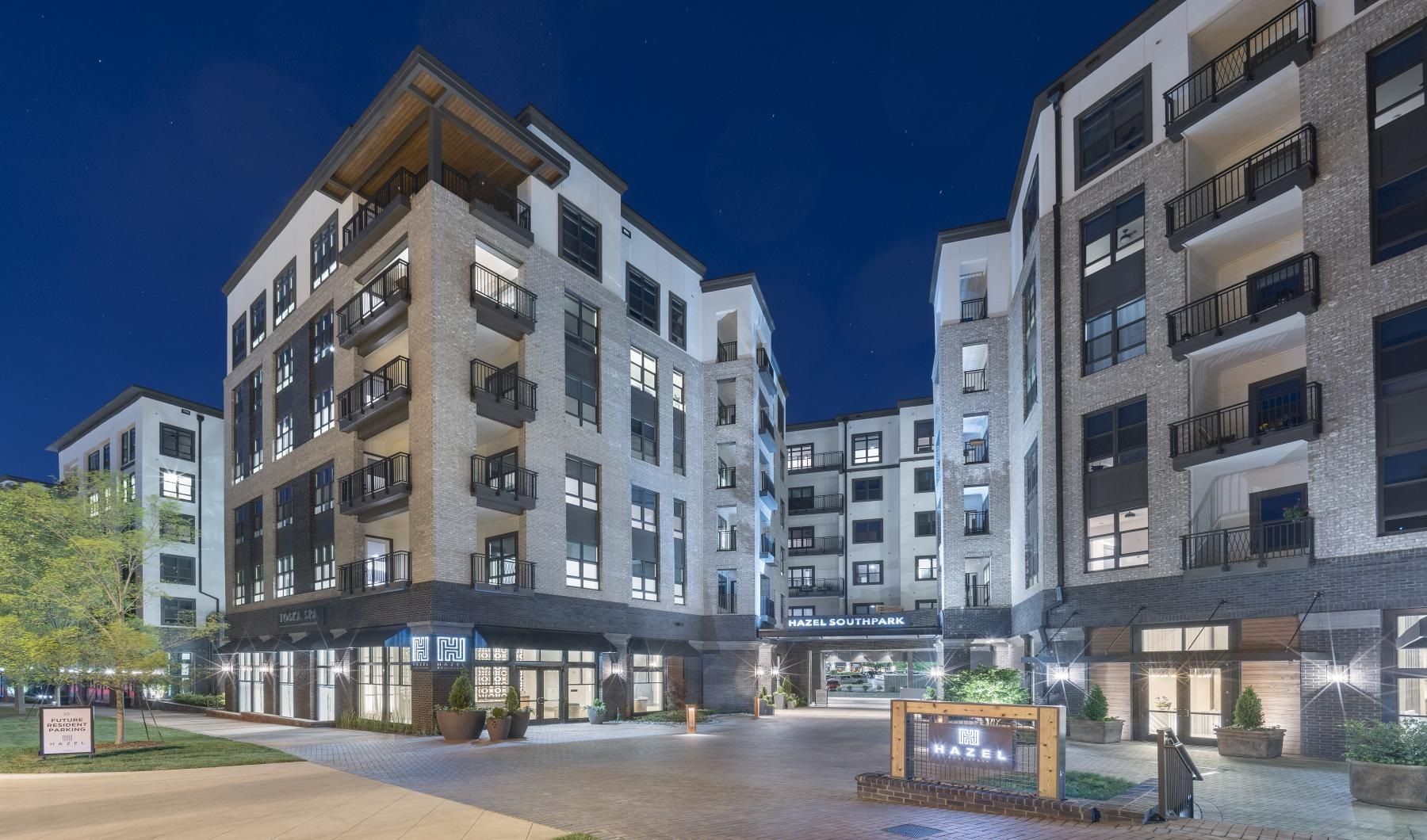 a building with a courtyard in front