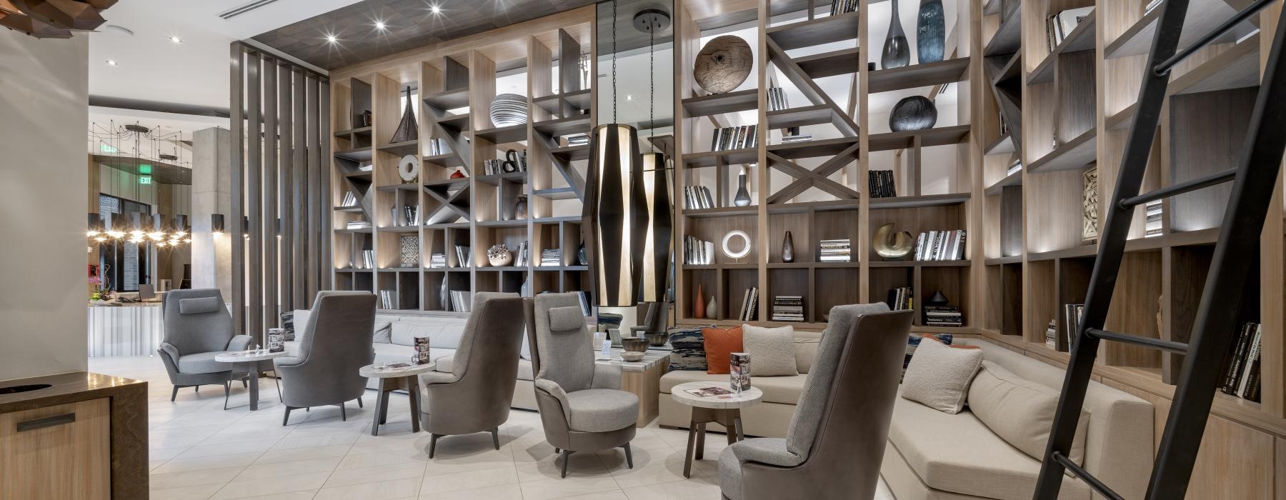 a room with chairs and tables