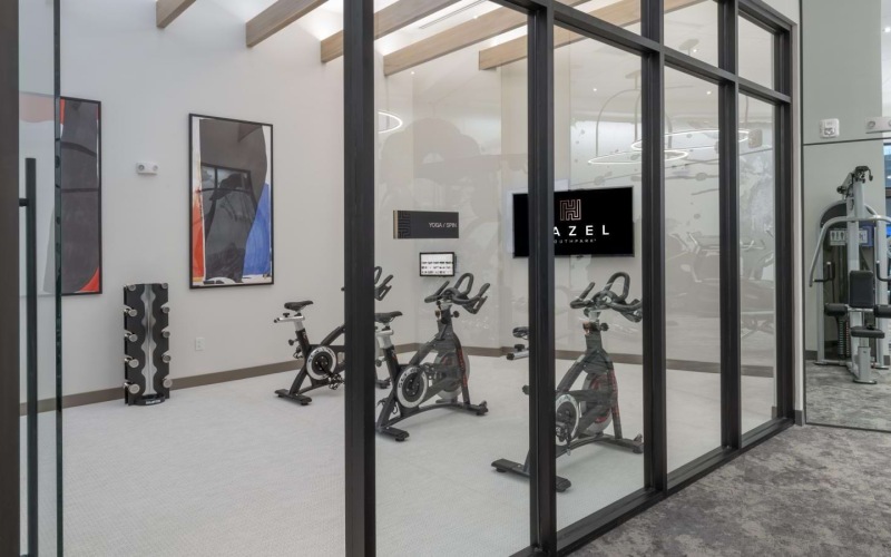 a glassed-in spin  room