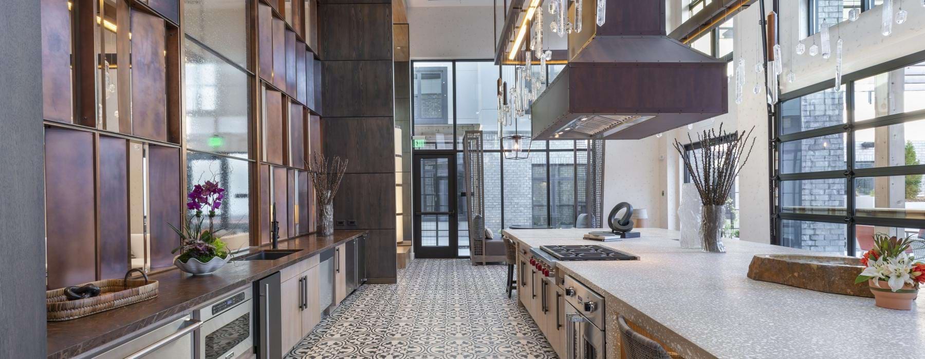 a kitchen with a large island
