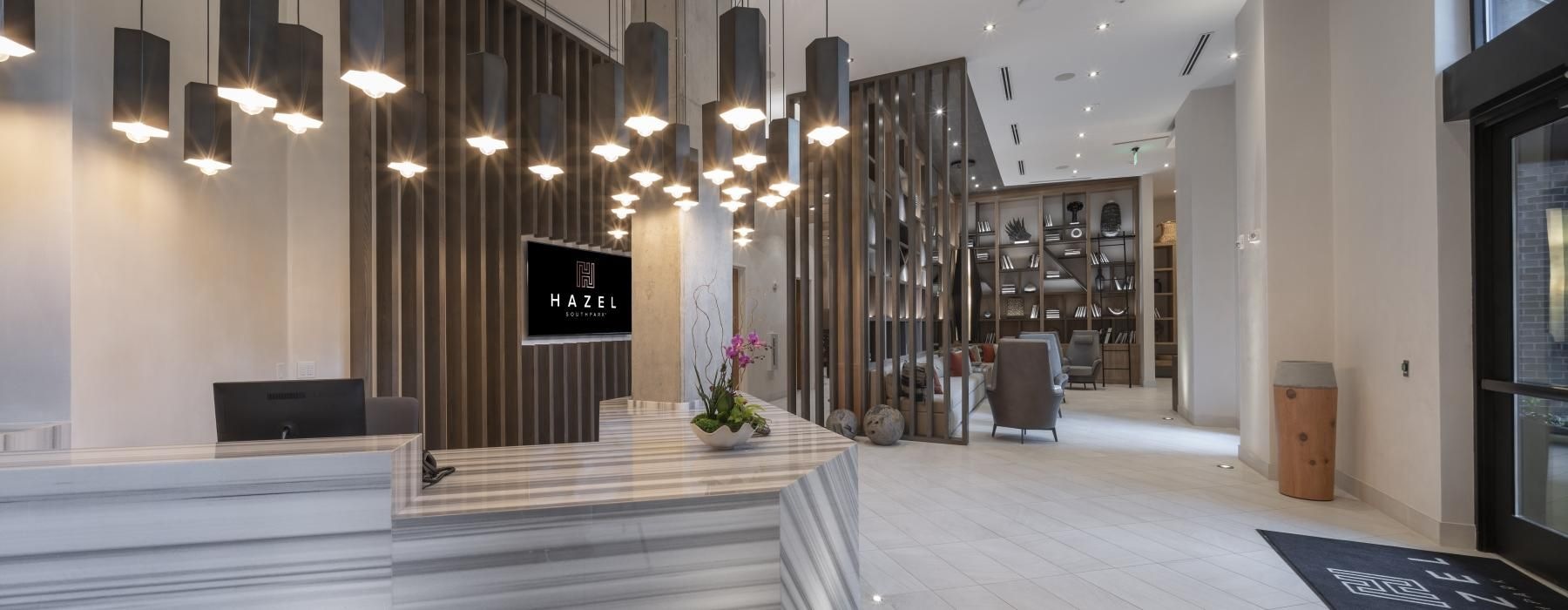 a spacious lobby with ample lighting